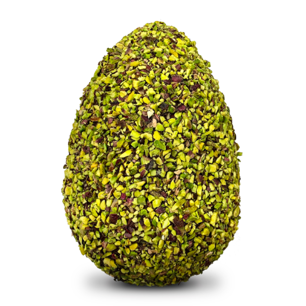 Uovo di Pasqua al cioccolato al pistacchio ricoperto di granella di pistacchio