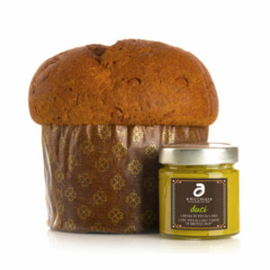 Panettone senza glutine non glassato con vaso di crema di pistacchio