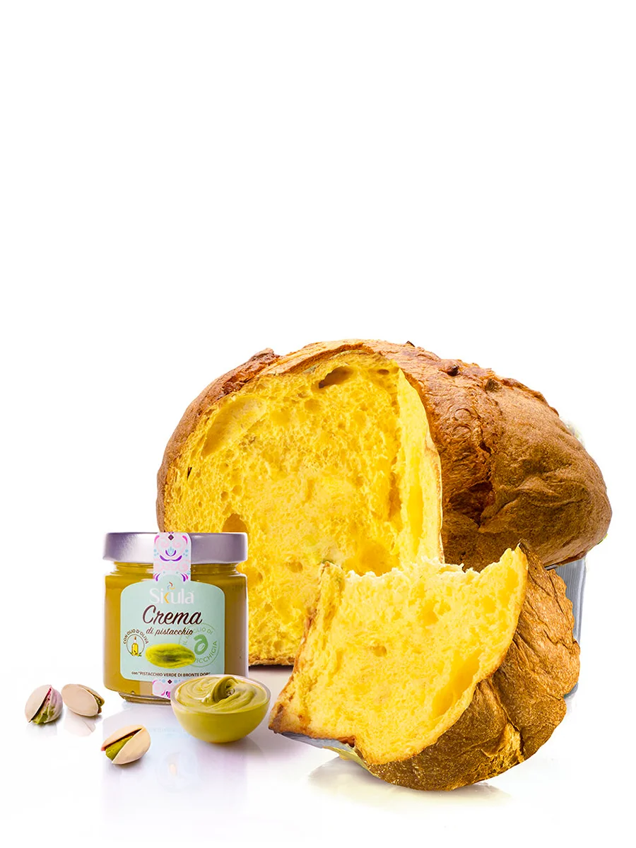 Panettone senza glutine non glassato con crema al pistacchio in vaso